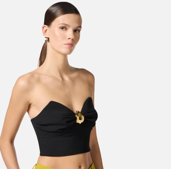 Elisabetta Franchi Top En Crêpe Fluide Avec Décoration Bijou