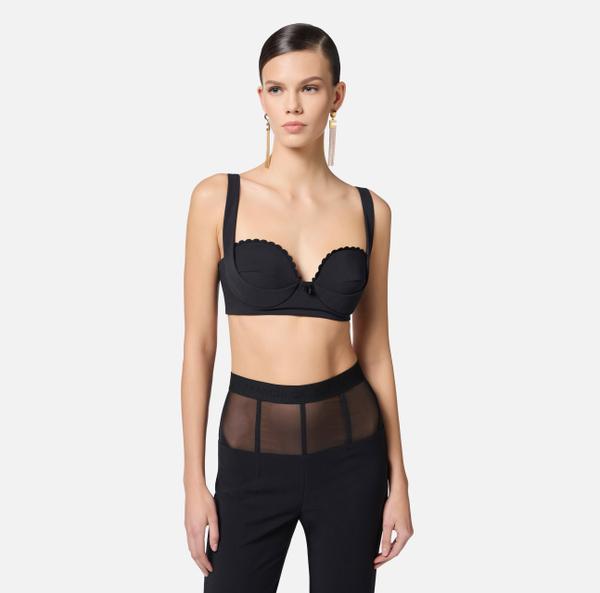 Elisabetta Franchi Top En Double Crêpe Stretch Avec Feston Brodé