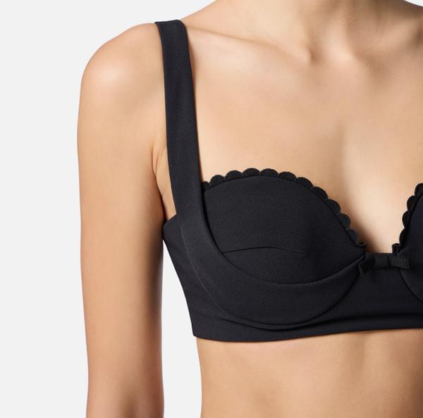 Elisabetta Franchi Top En Double Crêpe Stretch Avec Feston Brodé