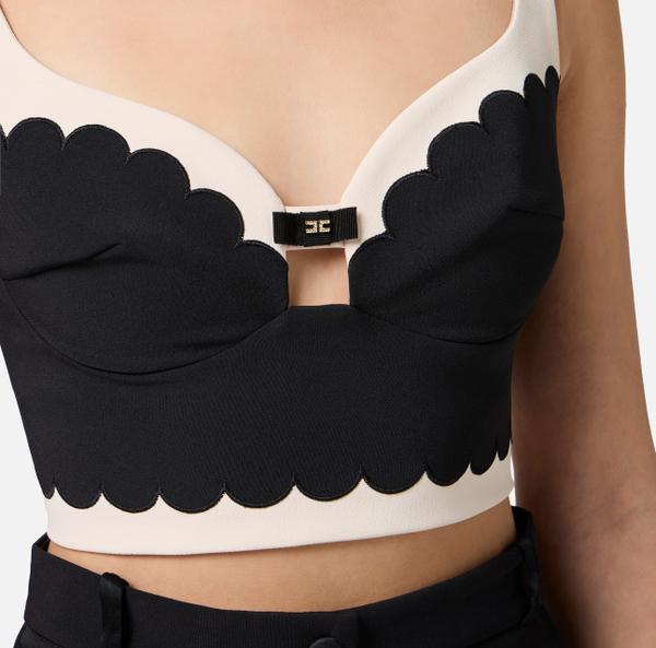 Elisabetta Franchi Top En Double Crêpe Stretch Avec Feston Brodé