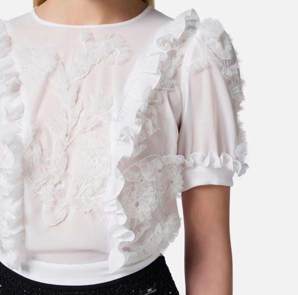 Elisabetta Franchi Top En Georgette Brodée Avec Ruches