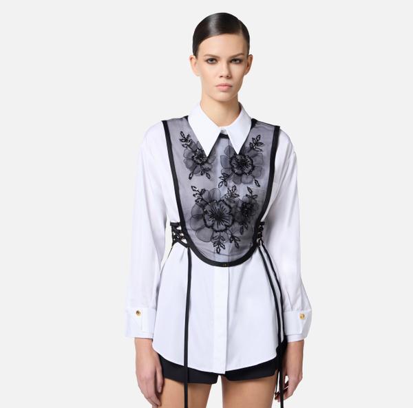 Elisabetta Franchi Top En Organdi Avec Broderies Florales