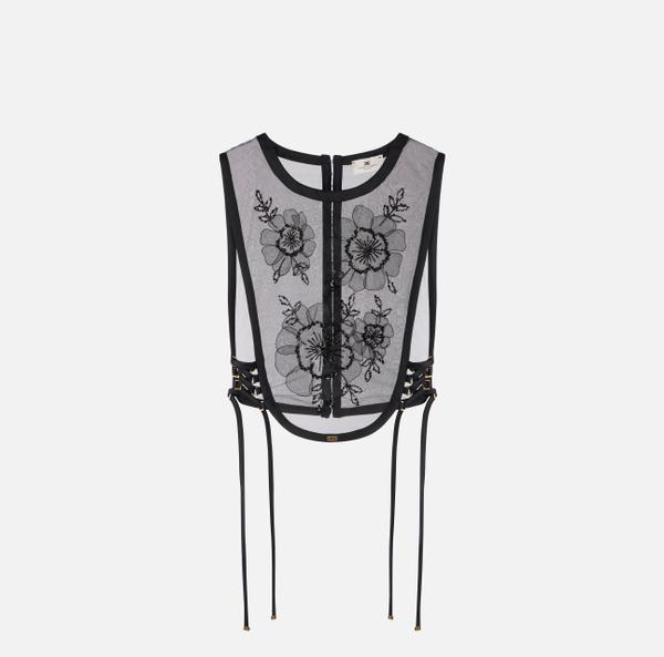 elisabetta franchi Top en organdi avec broderies florales