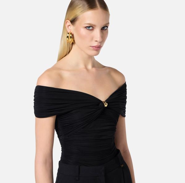 Elisabetta Franchi Top En Organdi Stretch Avec Détail Bijou