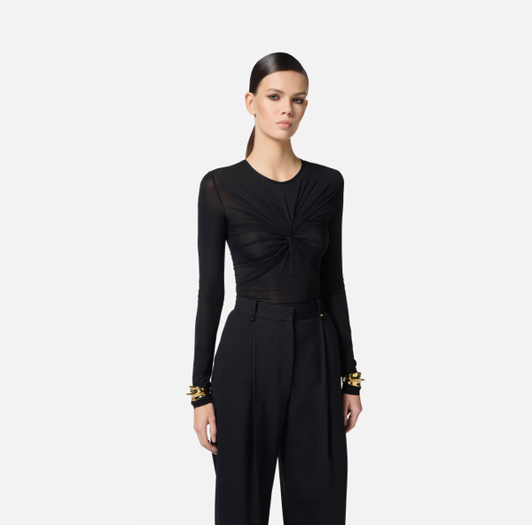 Elisabetta Franchi Top En Organdi Stretch Avec Drapé