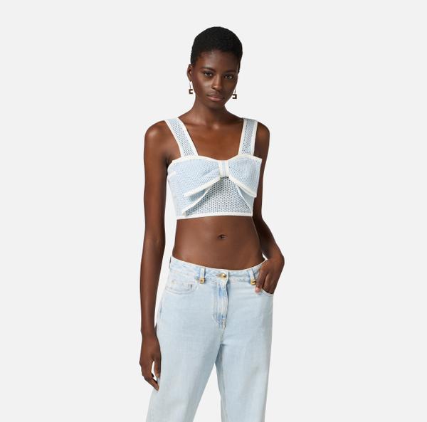Elisabetta Franchi Top En Point Filet Avec Maxi Nœud
