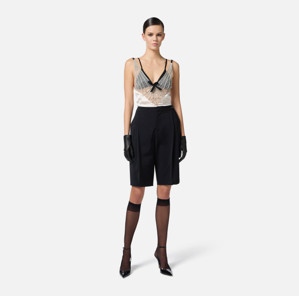 Elisabetta Franchi Top En Satin Et Tulle Avec Strass
