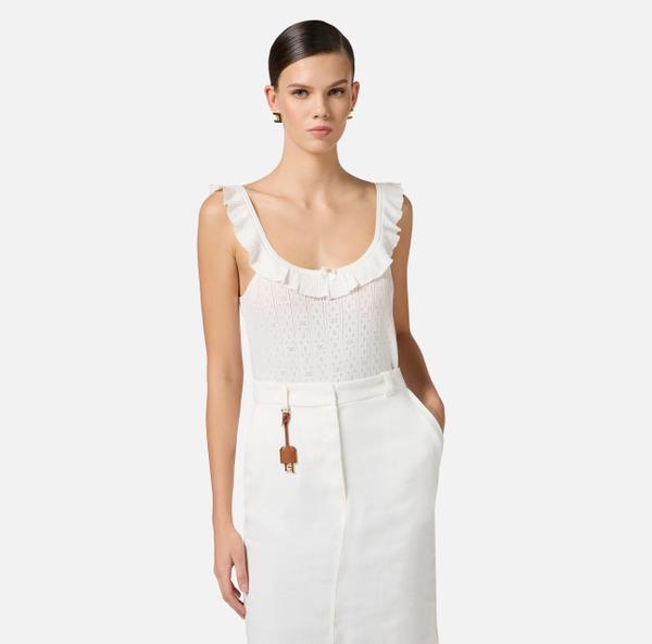 Elisabetta Franchi Top En Tricot Avec Broderies Ajourées Et Ruches