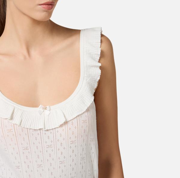 Elisabetta Franchi Top En Tricot Avec Broderies Ajourées Et Ruches