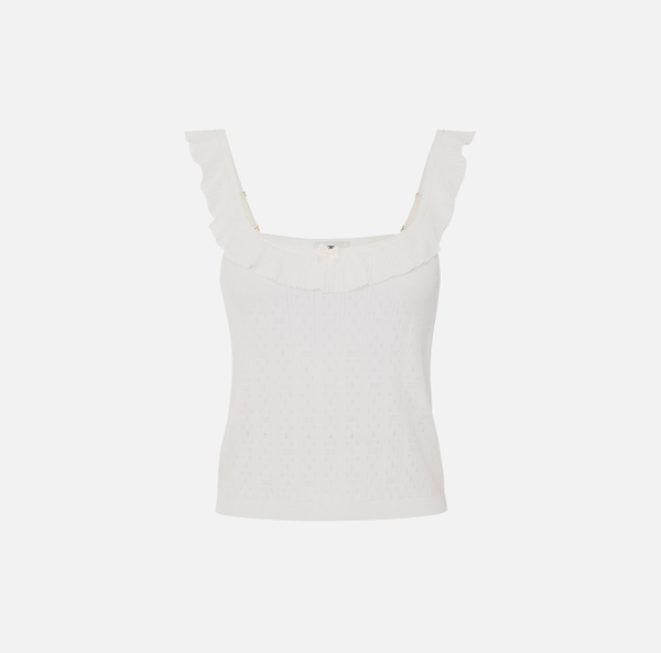 elisabetta franchi Top en tricot avec broderies ajourées et ruches