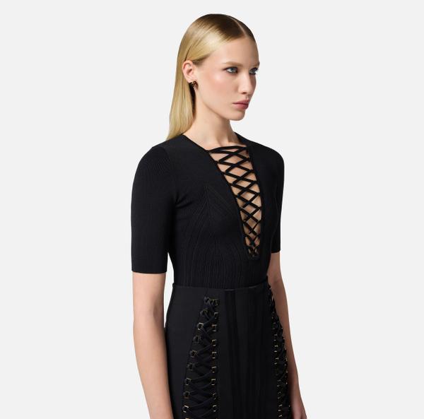 Elisabetta Franchi Top En Tricot Avec Lacets Croisés