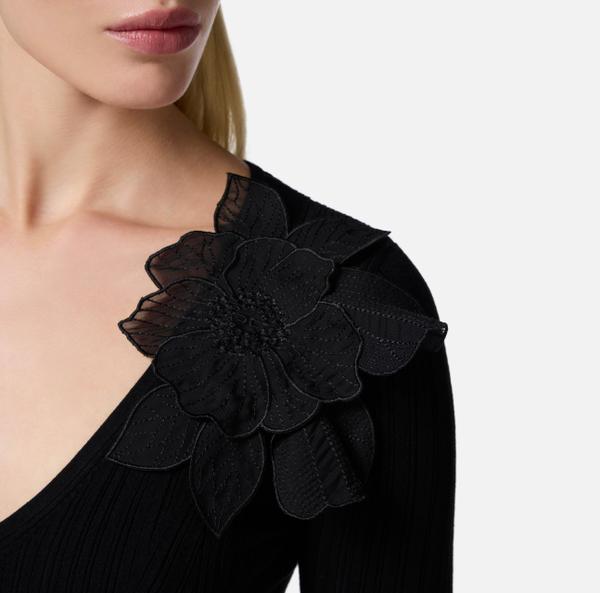 Elisabetta Franchi Top En Tricot Côtelé Avec Détail Floral