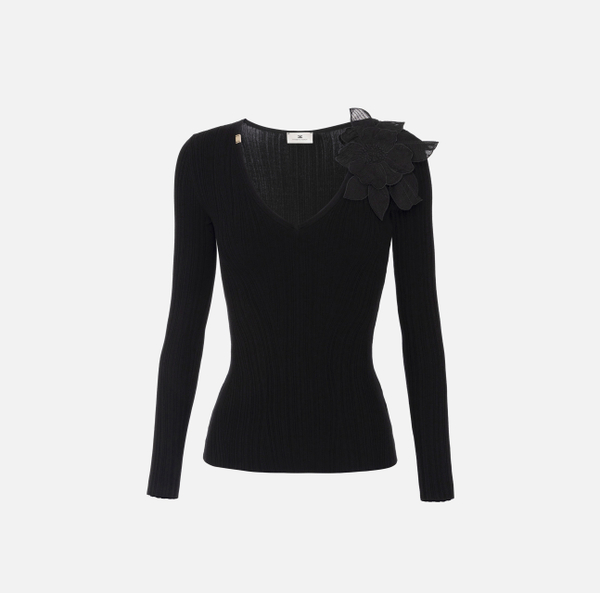 elisabetta franchi Top en tricot côtelé avec détail floral