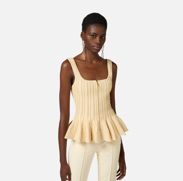 Elisabetta Franchi Top En Tricot Plissé Avec Basque