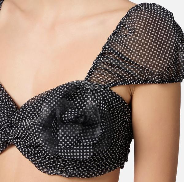 Elisabetta Franchi Top En Tulle Avec Imprimé Pois Et Fleur Brodée