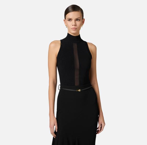 Elisabetta Franchi Top En Viscose Avec Détail En Tulle