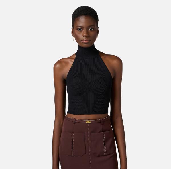 Elisabetta Franchi Top En Viscose Côtelée Avec Cœur