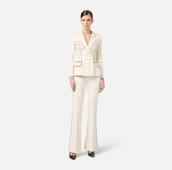 Elisabetta Franchi Veste En Crêpe Avec Piping Contrasté