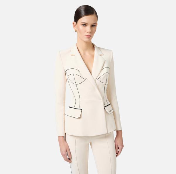 Elisabetta Franchi Veste En Crêpe Avec Piping Contrasté