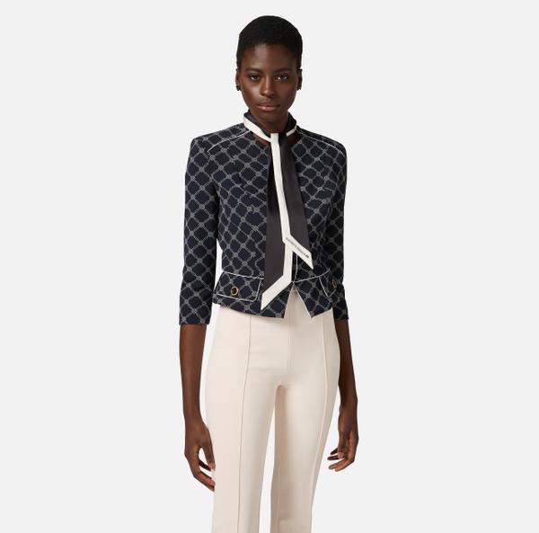 Elisabetta Franchi Veste En Crêpe Stretch Imprimé Avec Foulard Amovible