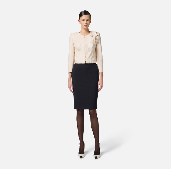 Elisabetta Franchi Veste En Cuir Avec Fleurs Appliquées