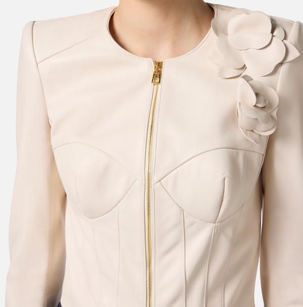 Elisabetta Franchi Veste En Cuir Avec Fleurs Appliquées