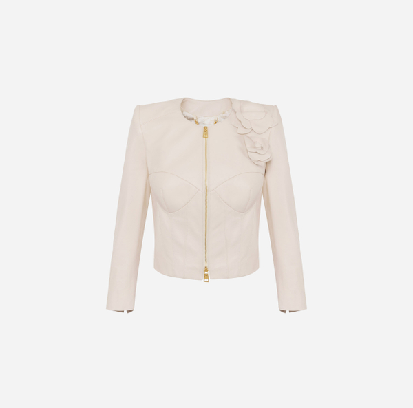elisabetta franchi Veste en cuir avec fleurs appliquées