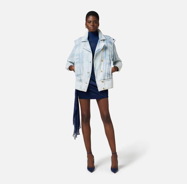 Elisabetta Franchi Veste En Denim Avec épaule Aileron