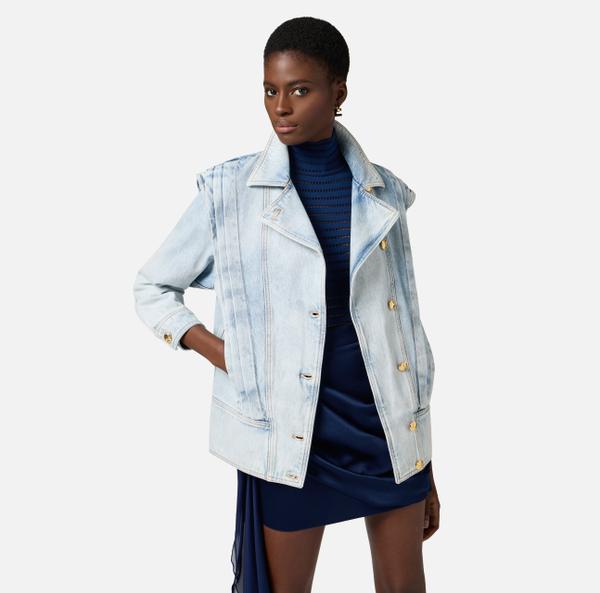 Elisabetta Franchi Veste En Denim Avec épaule Aileron