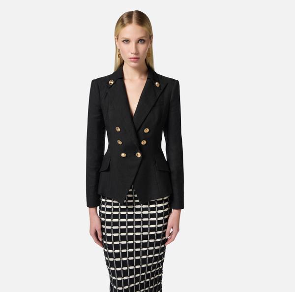 Elisabetta Franchi Veste En Gabardine De Lin Mélangé Avec Boutons Logotés