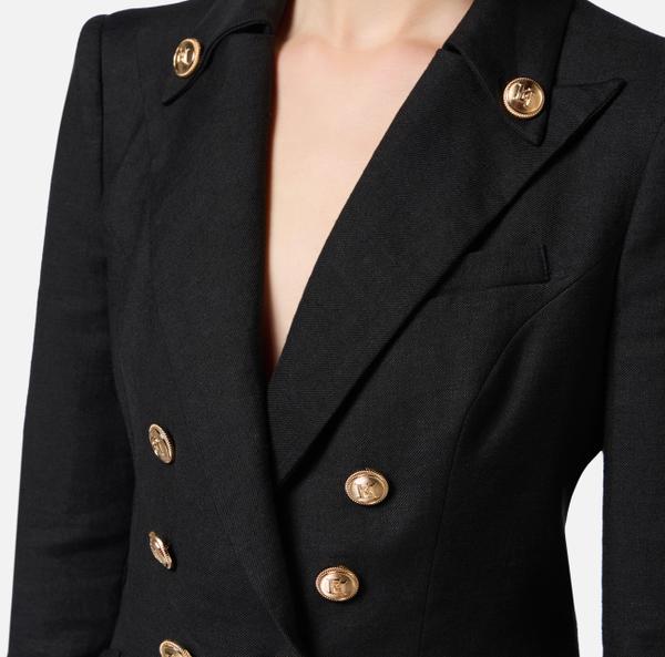 Elisabetta Franchi Veste En Gabardine De Lin Mélangé Avec Boutons Logotés