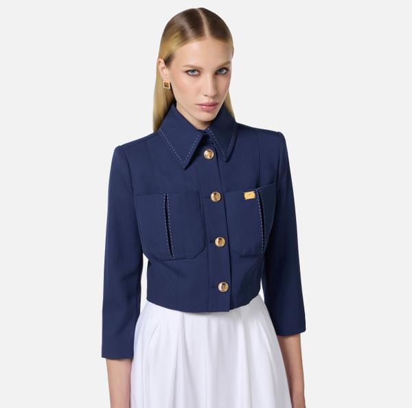 Elisabetta Franchi Veste En Laine Légère Avec Surpiqûres Contrastées