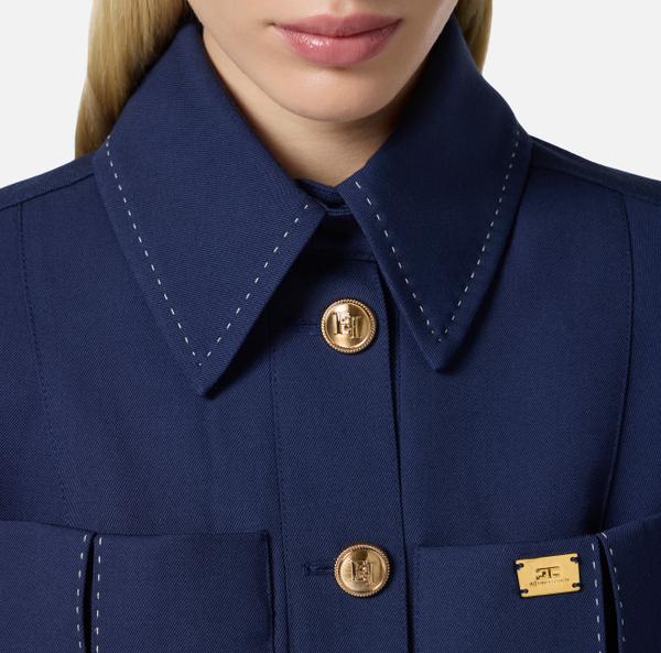 Elisabetta Franchi Veste En Laine Légère Avec Surpiqûres Contrastées