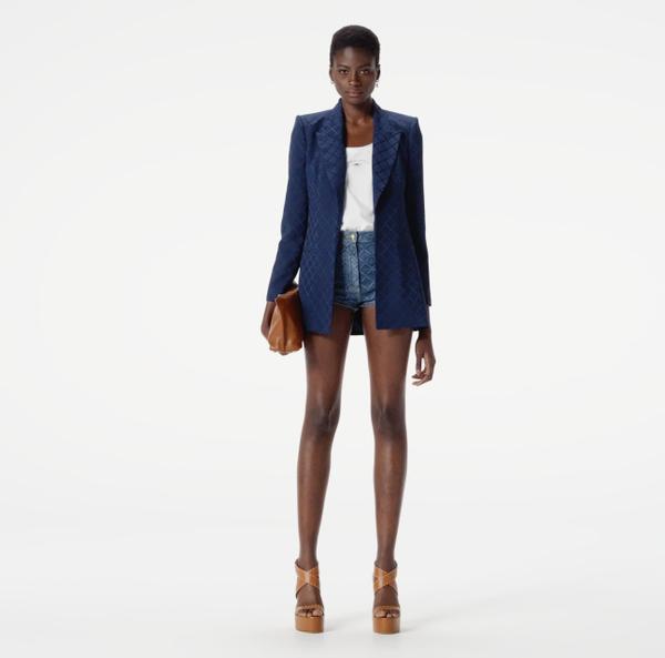 Elisabetta Franchi Veste En Satin Avec Losange Jacquard