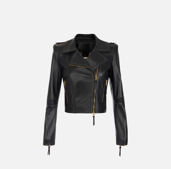elisabetta franchi Veste motard avec surpiqûres contrastées elisabetta franchi Veste motard avec surpiqûres contrastées