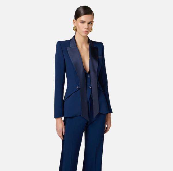 Elisabetta Franchi Veste Smoking En Crêpe Avec Revers En Satin