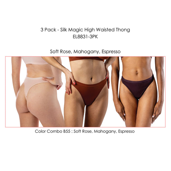Elita 3 Pack - 'Silk Magic' High Waist Thong