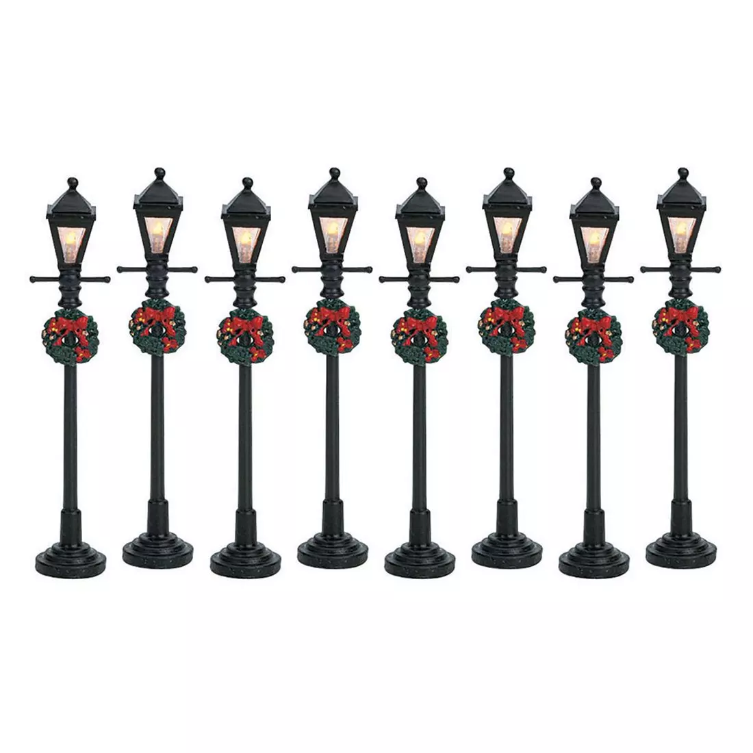eminza Accessoire Lemax (H10 cm) Lot de 8 Réverbères lumineux à piles