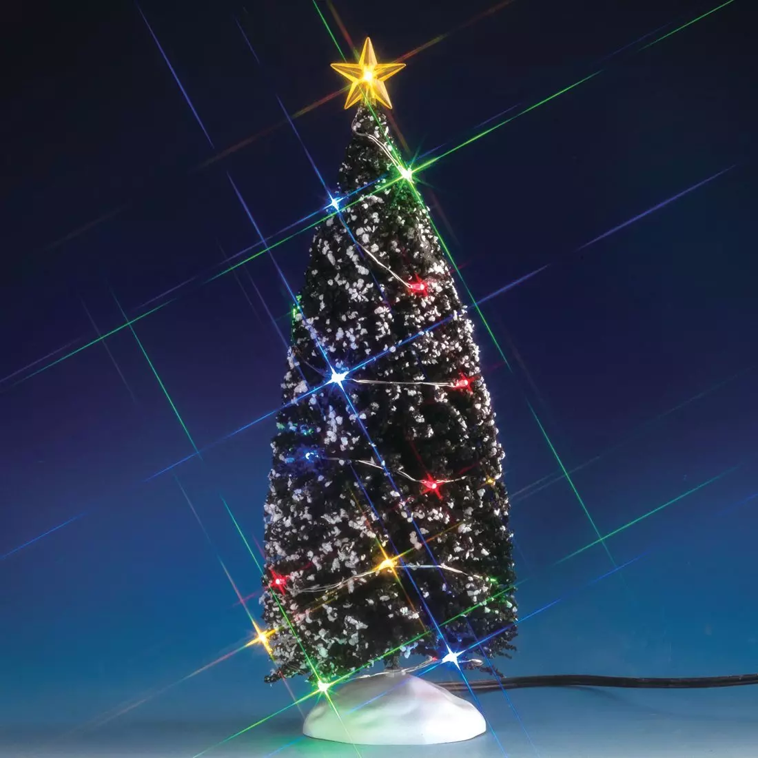eminza Accessoire Lemax (H25 cm) Sapin enneigé lumineux à piles