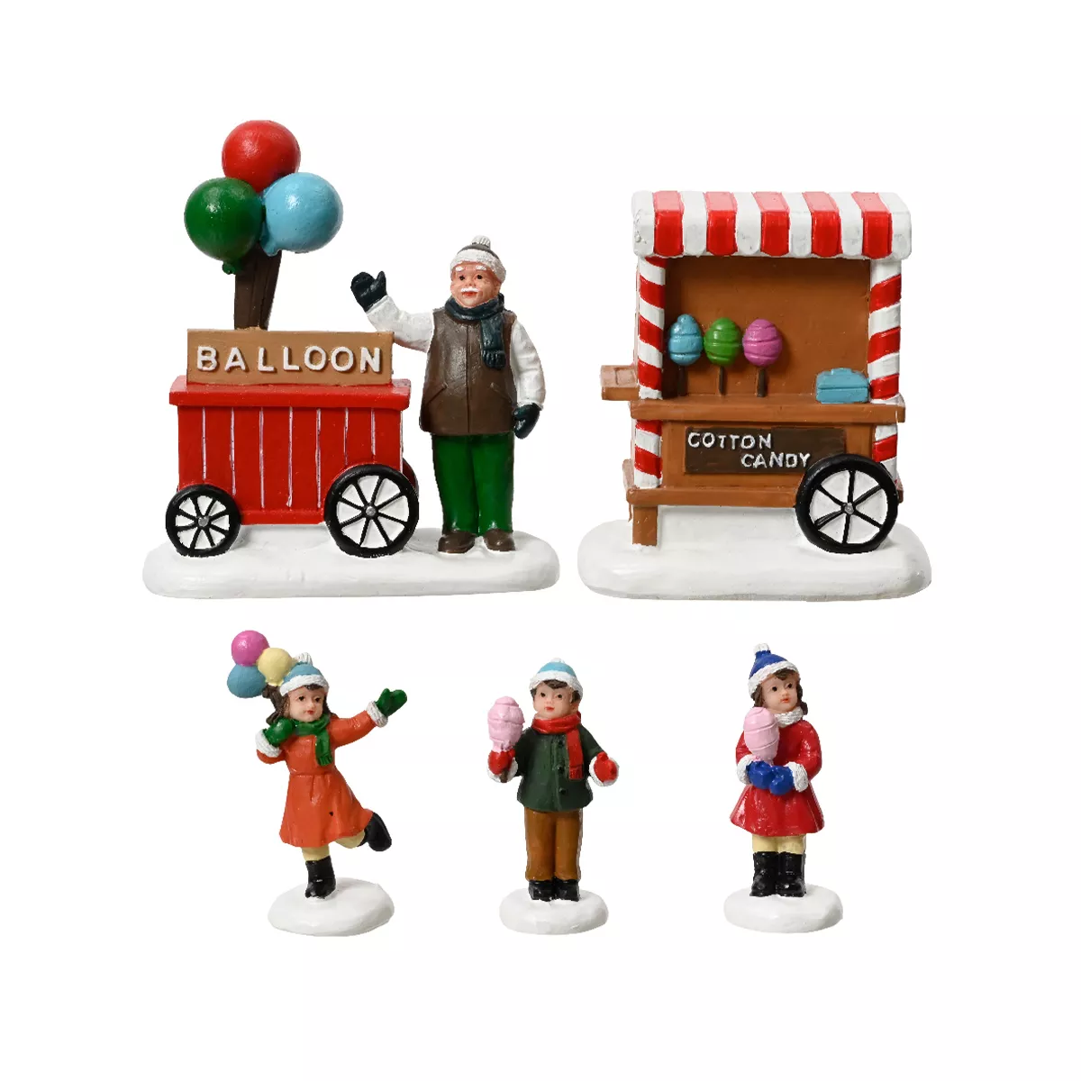eminza Accessoires pour village (H9 5 cm) Charriot de ballons et enfants