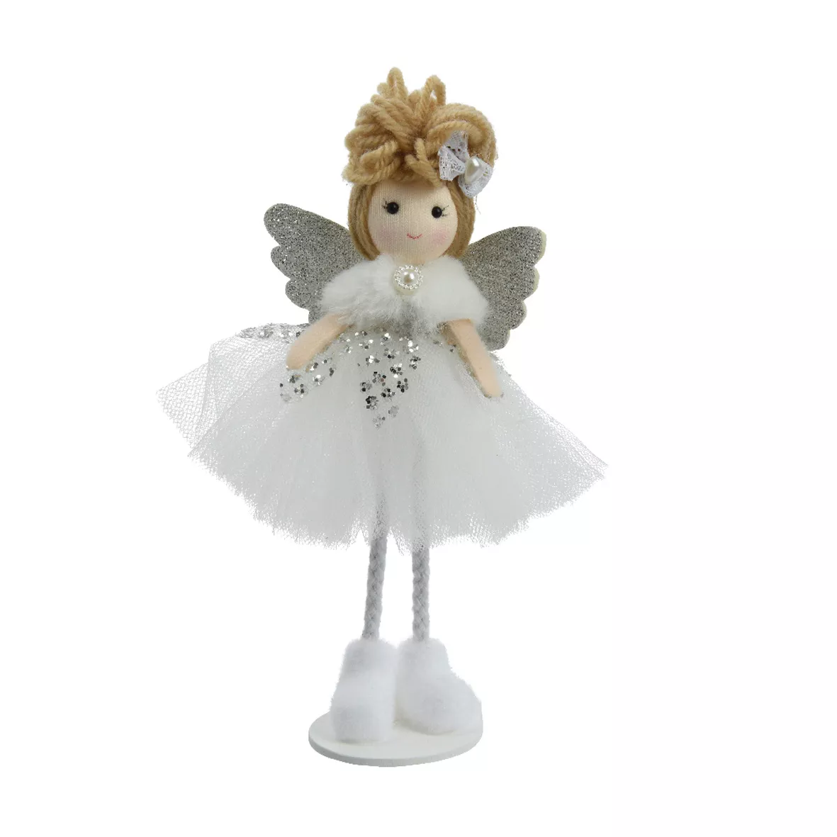 eminza Ange de Noël debout (H18 cm) Poupée conte de Fée Blanche