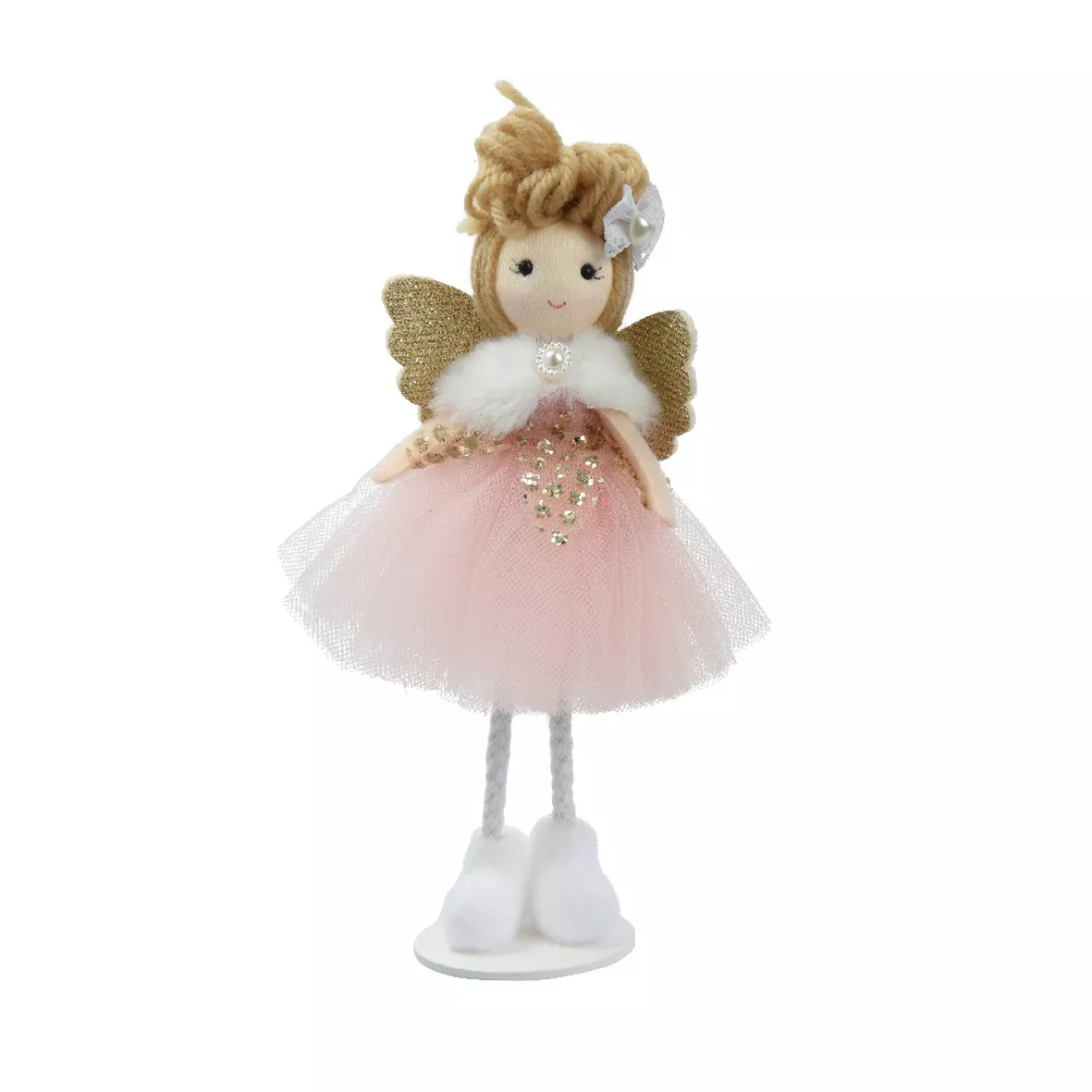 eminza Ange de Noël debout (H18 cm) Poupée conte de Fée Rose