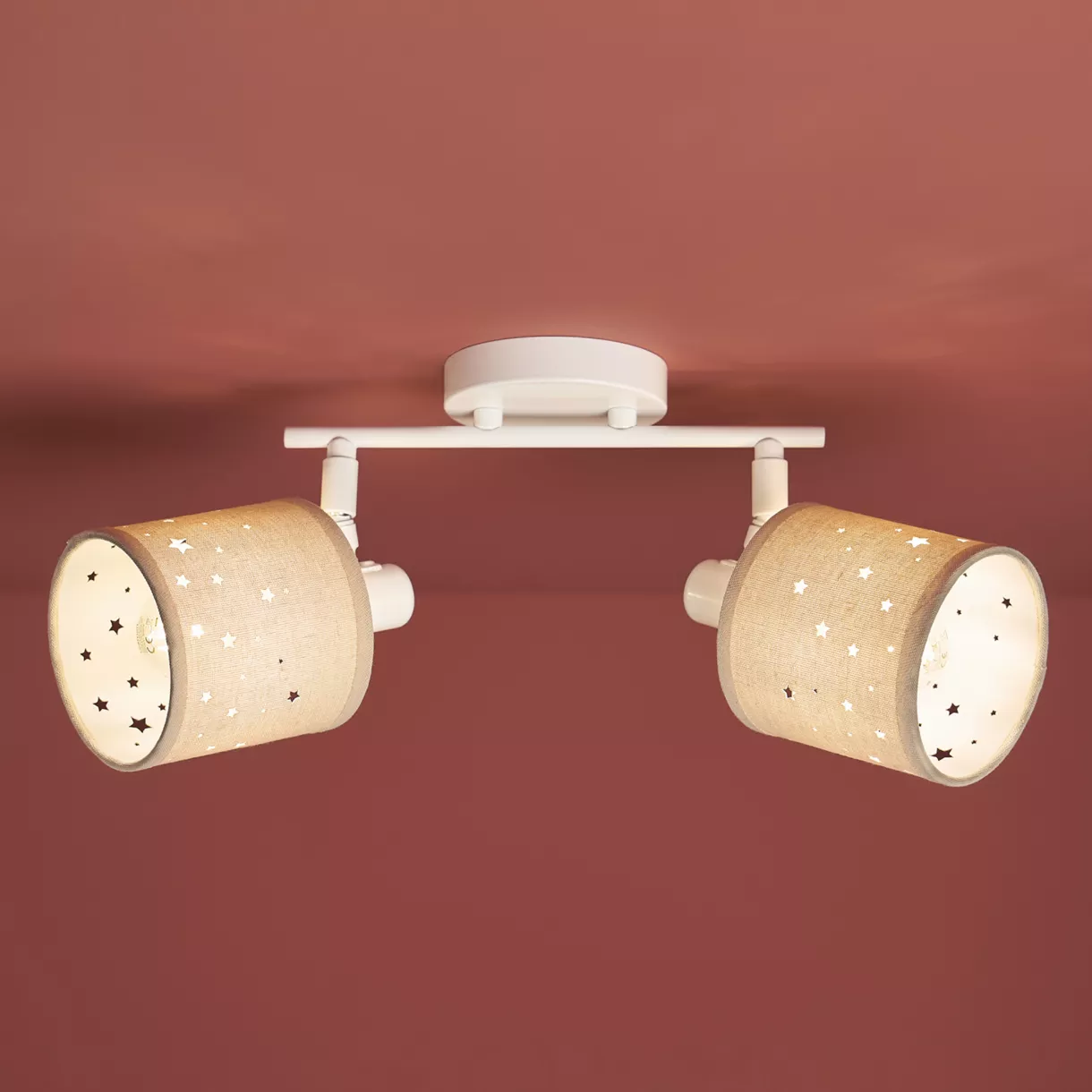 eminza Applique murale 2 abat-jour orientables métal et lin (30 x 17 cm) Estrella Beige
