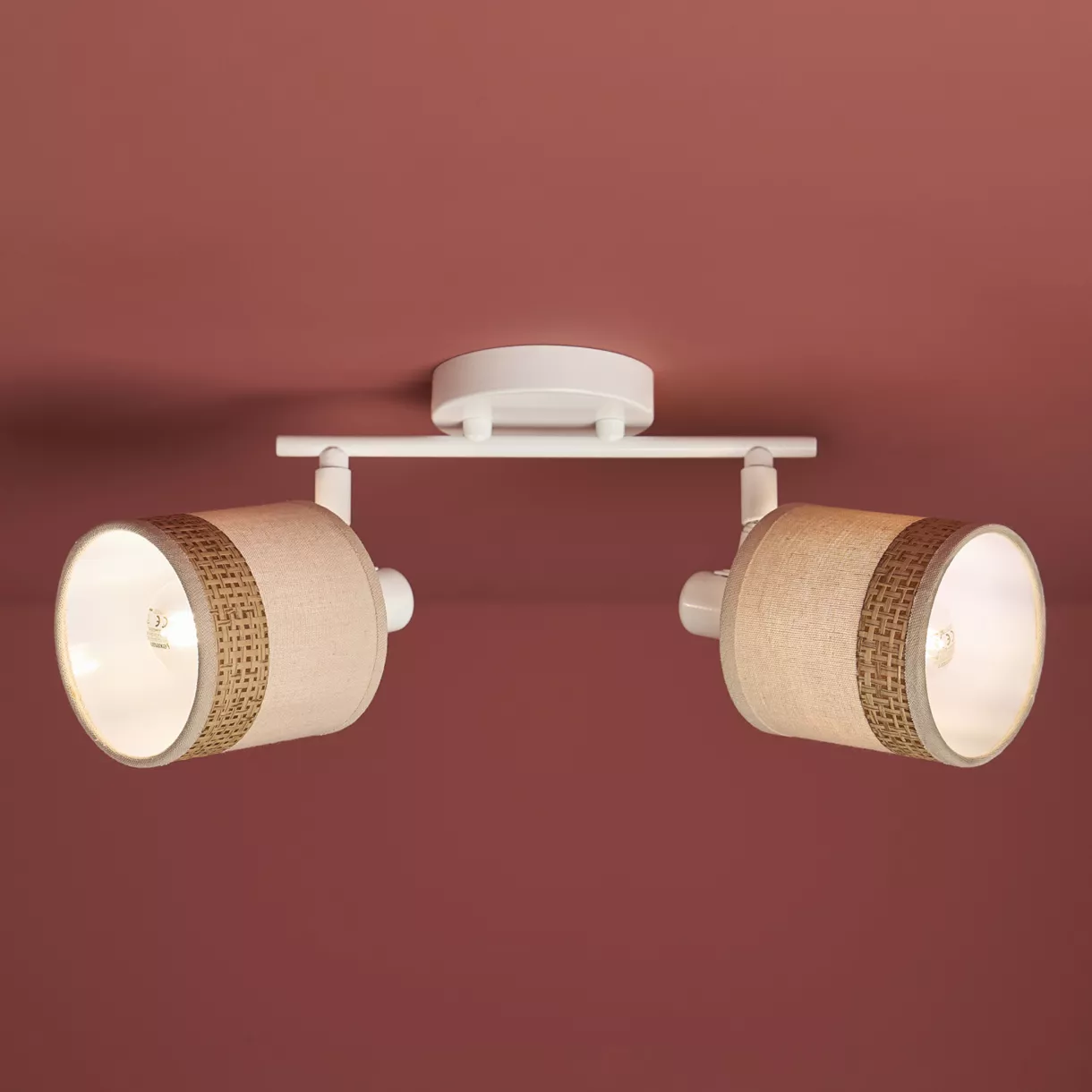 eminza Applique murale 2 abat-jour orientables métal et rotin (30 x 17 cm) Bohemia Beige