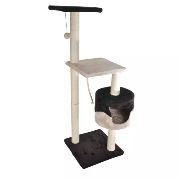 Eminza Arbre à Chat Avec Jouet Et Niche Ecru/Chocolat