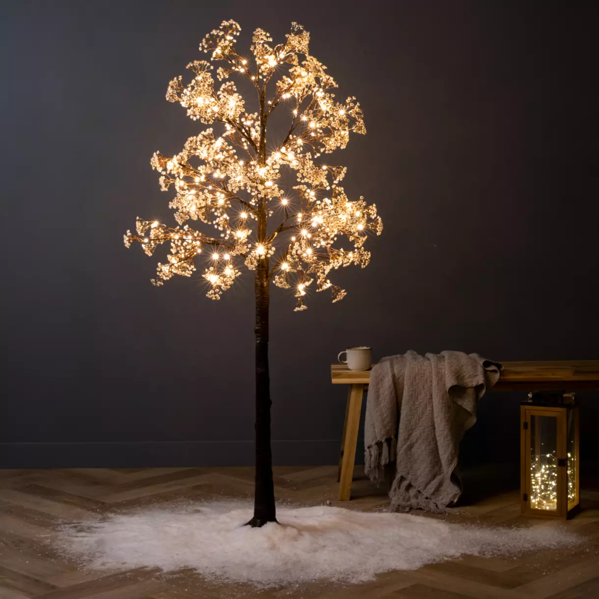 eminza Arbre lumineux 126 LED (H150 cm) Cerisier en fleurs Blanc chaud
