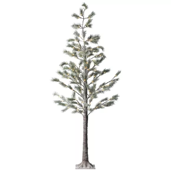 Eminza Arbre Lumineux 128 LED (H210 Cm) Sapin Alpin Vert Enneigé Et Blanc Chaud