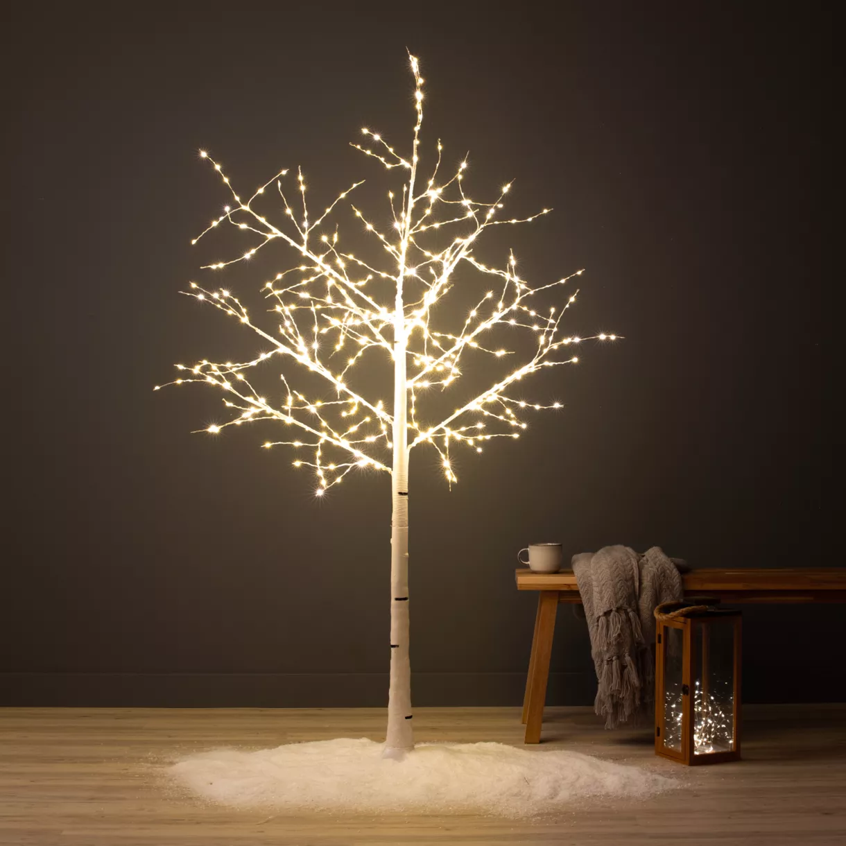 eminza Arbre lumineux 600 LED (H180 cm) Bouleau Lucidum Blanc chaud