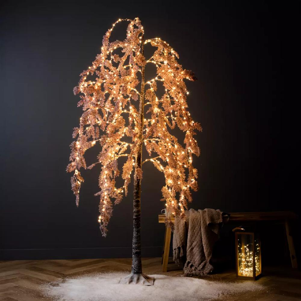 eminza Arbre lumineux 600 LED (H200 cm) Saule pleureur Fleur Rose