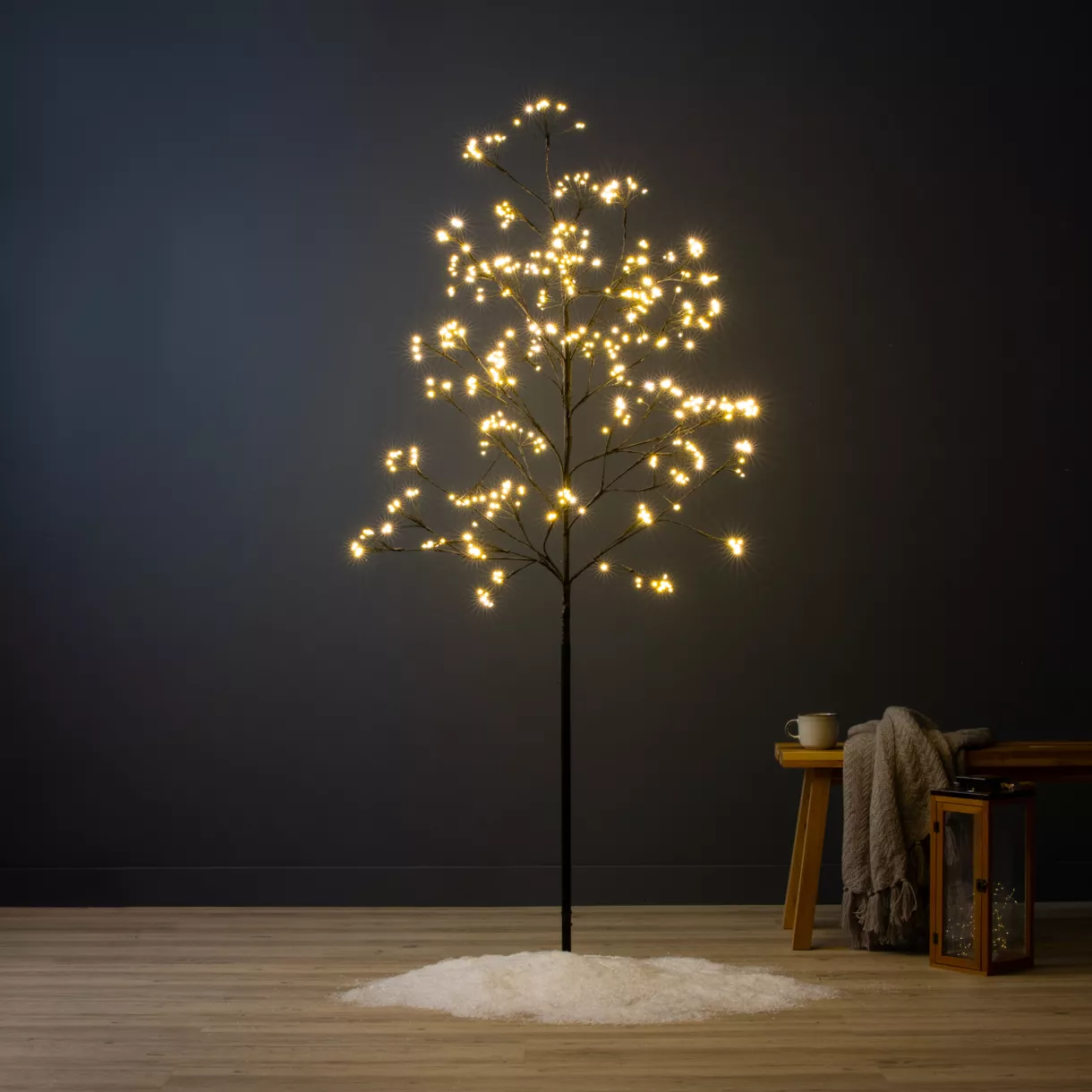 eminza Arbre lumineux 672 LED (H180 cm) Holly Tilleul Noir et blanc chaud